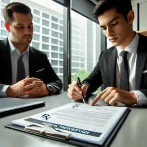 DALL·E 2025-02-15 12.08.24 - A professional office setting where two executives in formal attire are engaged in a legal and financial discussion. They are reviewing official medic