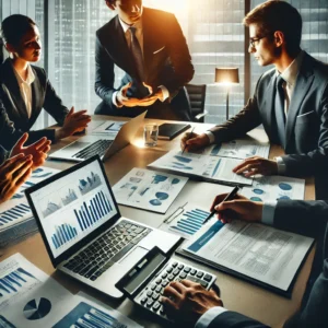 DALL·E 2025-02-21 12.41.42 - A professional business setting where executives are discussing financial regulations and accounting standards. The scene includes a modern office wit