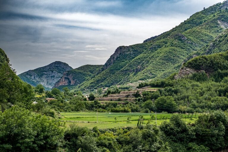 Valle de montañas verdes bajo un cielo nublado